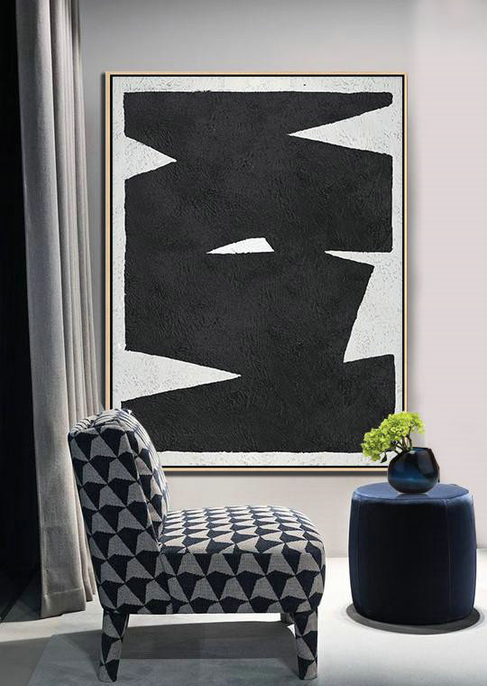 Large Abstract Painting,Black And White Minimal Painting On Canvas - Oversized Wall Decor